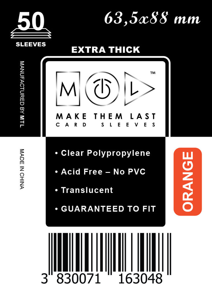 CBK, CBU, COR, CWH 63,5x88 mm 2x50pcs of Black, Blue, Orange and White MTL Sleeves CBK, CBU, COR, CWH 63,5x88 mm 2x50pcs of Black, Blue, Orange and White MTL Sleeves